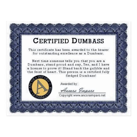 Certified Dumbass Award Designer Postcard Zazzle