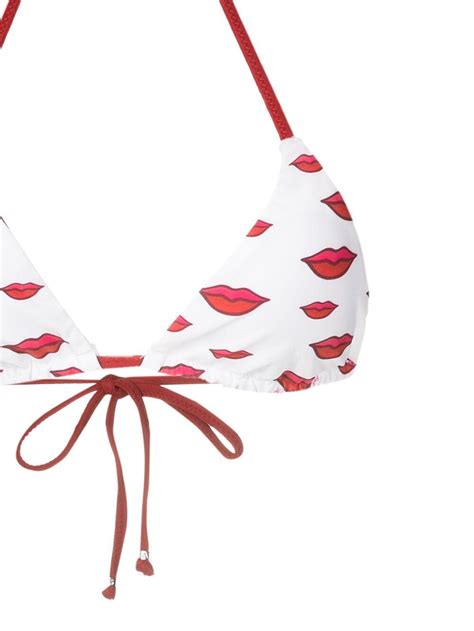 Amir Slama Lip Print Triangle Bikini White Farfetch