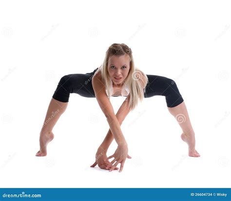 Young Blond Woman Stand in Spider Yoga Pose Stock Photo - Image of ...