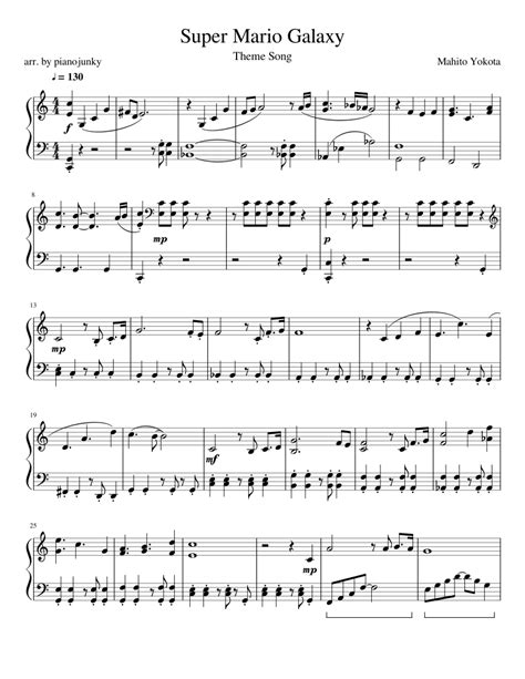 Super Mario Galaxy Sheet Music For Piano Solo