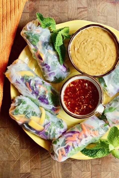 Fresh Spring Rolls With 2 Dipping Sauces The Cheeky Chickpea