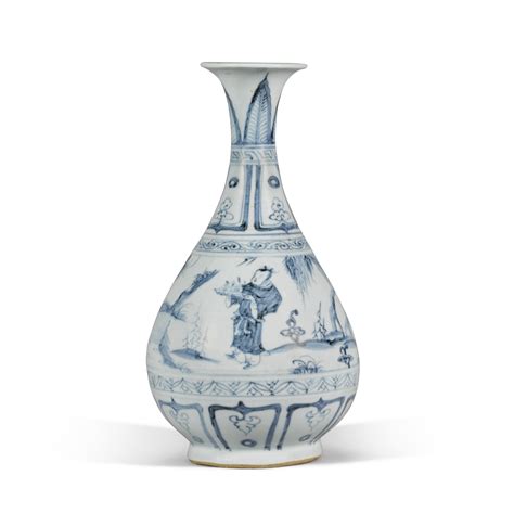 A Blue And White Figural Vase Yuhuchunping Yuan Dynasty