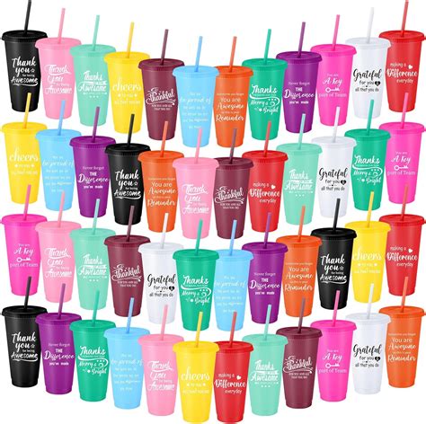 Skylety 48 Pcs Thank You T Bulk 24 Oz Plastic Tumbler Cup With Lid