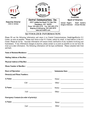 Fillable Online KEYHOLDER INFORMATIONPlease Fill Out The Following Fax