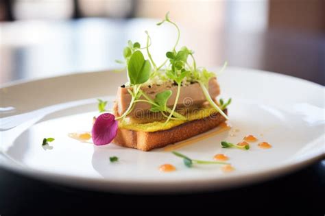 Thick Cut Foie Gras On Toast Garnished With Microgreens Stock Image