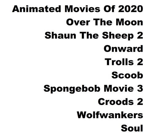 Animated Movies Of 2020 by eladthegreatest on DeviantArt