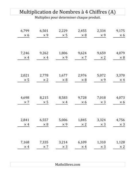 Multiplication de Nombres à 4 Chiffres par des Nombres à 1 Chiffre A