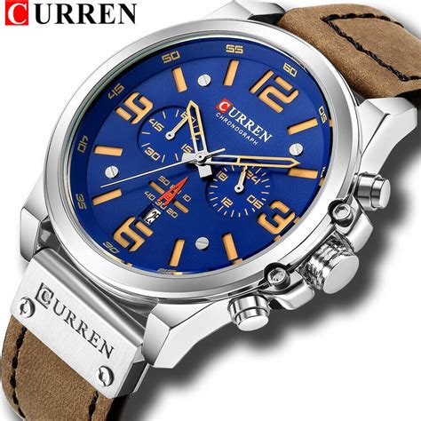 Curren Herren Luxus Leder Armbanduhr Chronograph Wasserdicht Analog