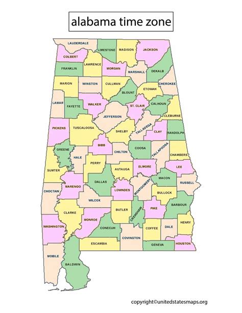 Alabama Time Zone Map | Time Zone Map of Alabama