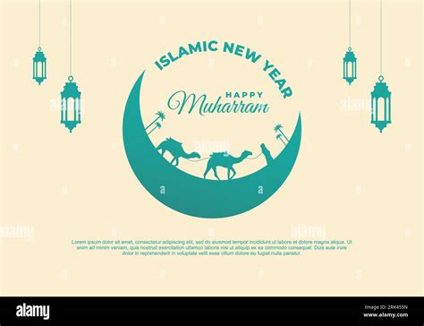 Islamic New Year Happy Muharram Festival Greeting Card Background With Green Lanterns Man