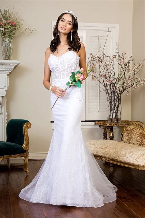 White Long Spaghetti Strap Mermaid Wedding Gown For 27399 The Dress Outlet