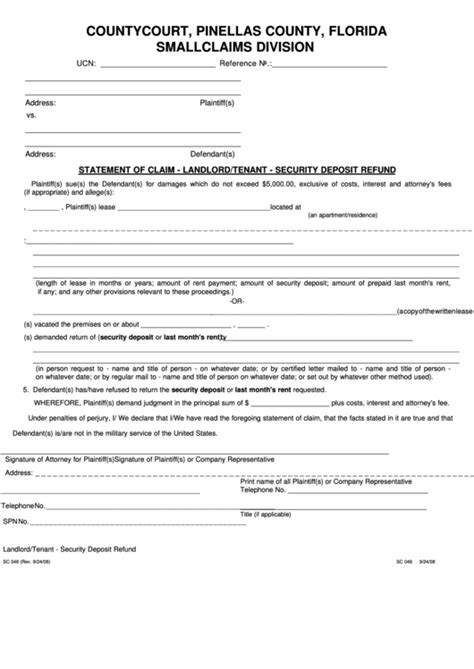 Fillable Form Sc 046 Statement Of Claim Landlord Tenant Security