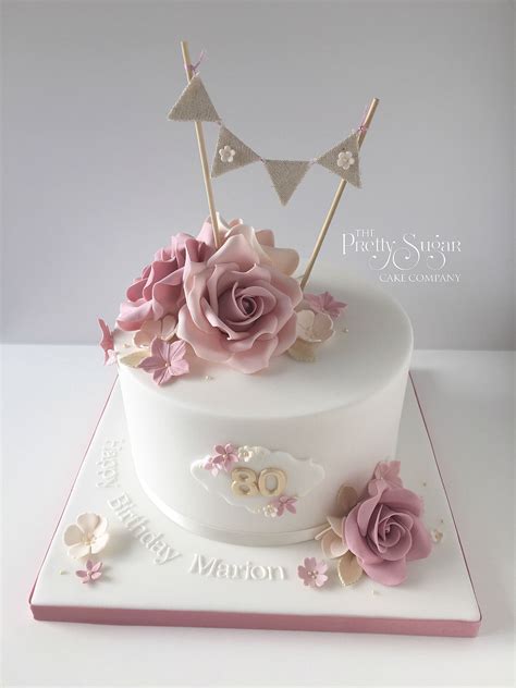 Vintage Style 80th Birthday Cake With Sugar Roses And Bunting Topper