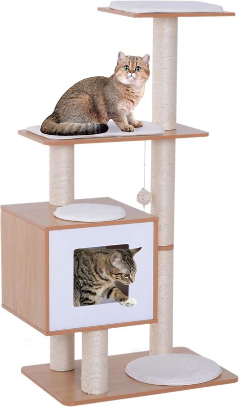 PawHut Poste rascador de árbol para gatos moderno de 47 pulgadas con