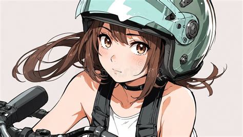 Cute Brunette Anime Girl With Motorcycle Helmet Stock Image Image Of Inspired Lovely