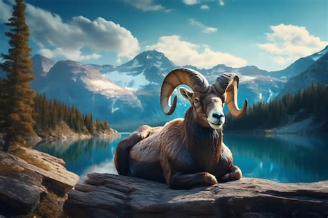 Premium Photo Ram With A Picturesque Mountain Backdrop