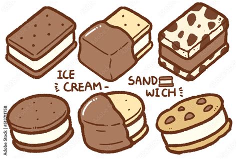 ice cream sandwich cartoon drawing set Stock Vector | Adobe Stock