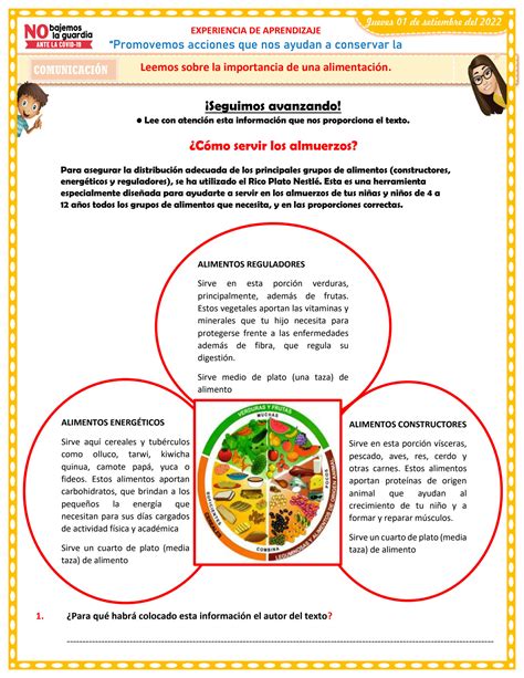 Solution D A Ficha Leemos Sobre La Importancia De Una Alimentaci N