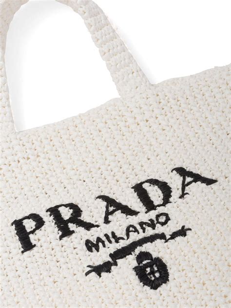 Prada Logo Embroidered Raffia Tote Bag White FARFETCH UK