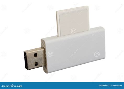 White Usb Card Reader With Inserted Sdhc Card Stock Image Image Of