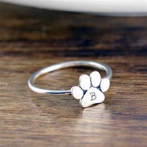 Dog Paw Initial Ring Dog Paw Jewelry Dog Paw Ring Initial | Etsy