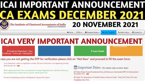 Breaking News Icai Very Important Announcement Ca Exams December