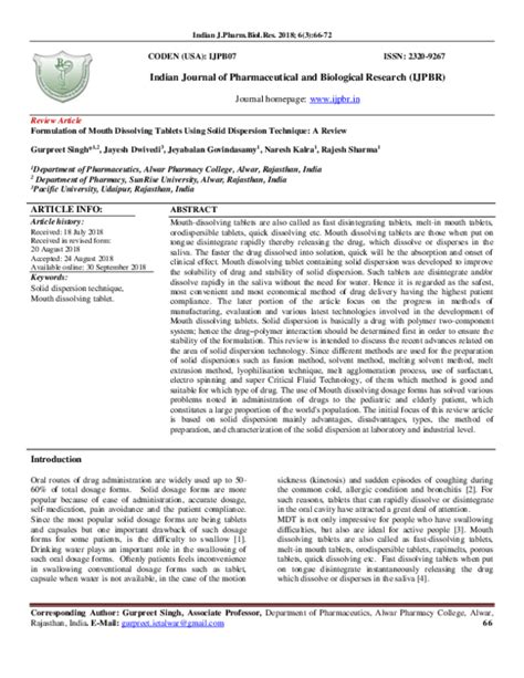 Pdf Formulation Of Mouth Dissolving Tablets Using Solid Dispersion