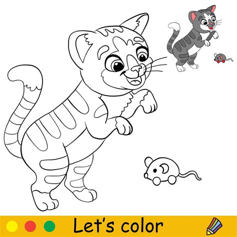 Cute Cat Playing With A Mouse Toy Coloring With Template 16517986