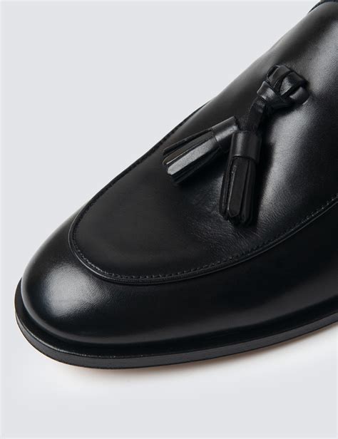 Leather Tassel Men S Loafer With Rubber Heel In Black Hawes Curtis UK