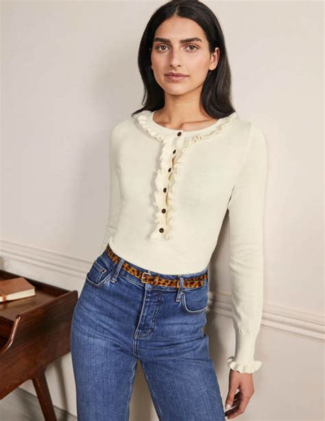 Frill Detail Henley Jumper Ivory Boden Uk