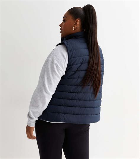 Curves Navy Lightweight Puffer Gilet New Look