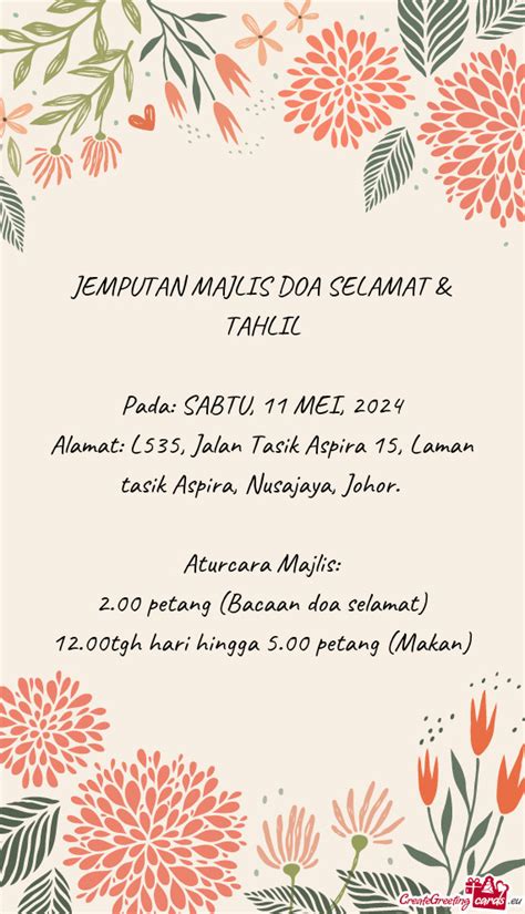 Jemputan Majlis Doa Selamat And Tahlil Pada Free Cards