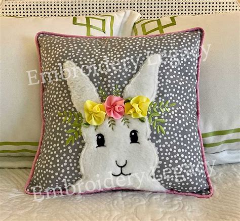 Bunny Ribbon Roses Pillow Embroidery Design