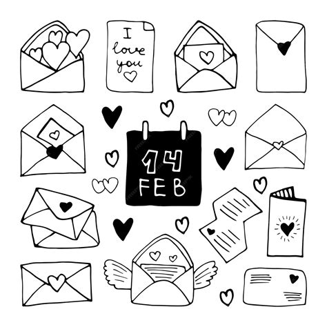 Premium Vector Big Set Cute Doodle Love Letters Envelope With Heart