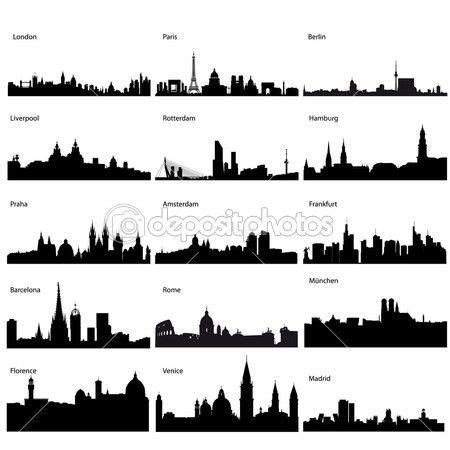 Detaillierte Silhouetten Der Europ Ischen St Dte Silhouette Sketch