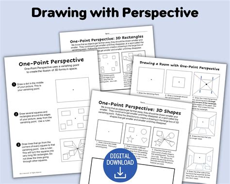 One Point Perspective Drawing Tutorial Printable Worksheets - Etsy