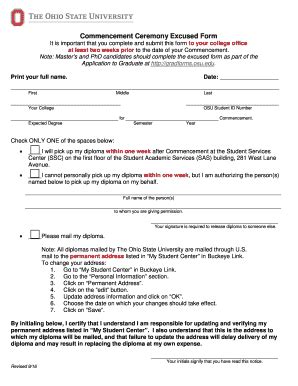 Fillable Online Commencement Osu Commencement Ceremony Excused Form