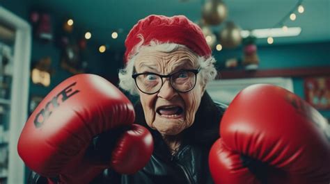 Premium Photo | Portrait of funny old granny in boxing gloves ready to fight elderly people ...