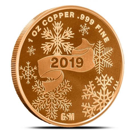 2019 1 Oz Merry Christmas 999 Fine Copper Round European Mint