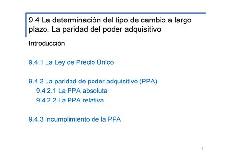 Paridad DEL Poder Adquisitivo 9 La determinación del tipo de cambio a