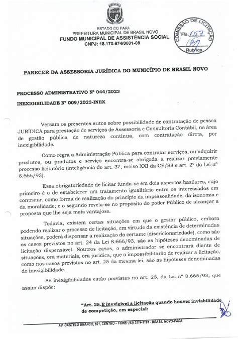 Parecer Jur Dico Prefeitura Municipal De Brasil Novo Gest O