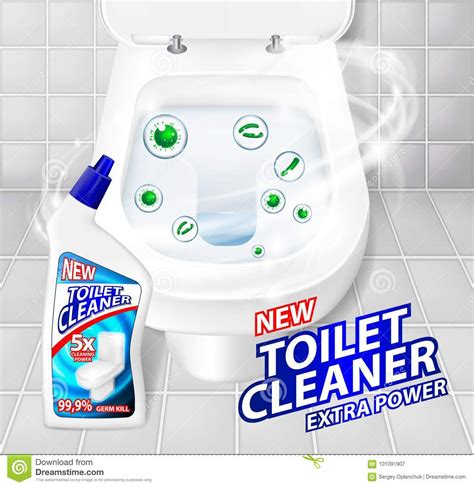 Toilet Cleaner Gel Banner Ads Realistic Clean Shiny Toilet Bowl Top View With Disinfectant