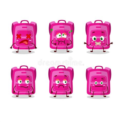 Roze Schooltas Tekenfilm Met Liefde Voor Schattig Emoticon Vector