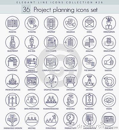 Vector Project Planning Outline Icon Set Elegant Thin Line Style