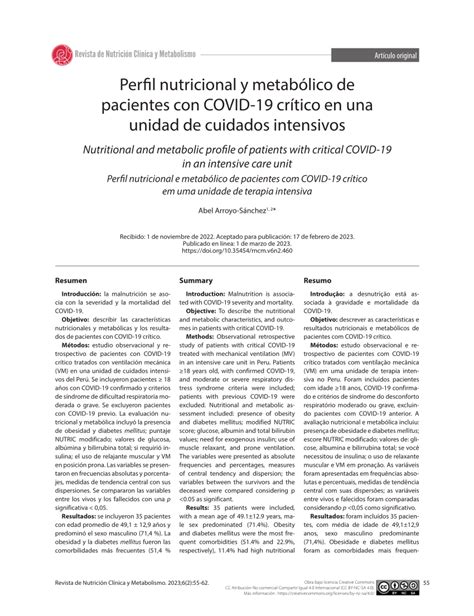 PDF Perfil nutricional y metabólico de pacientes con COVID 19 crítico