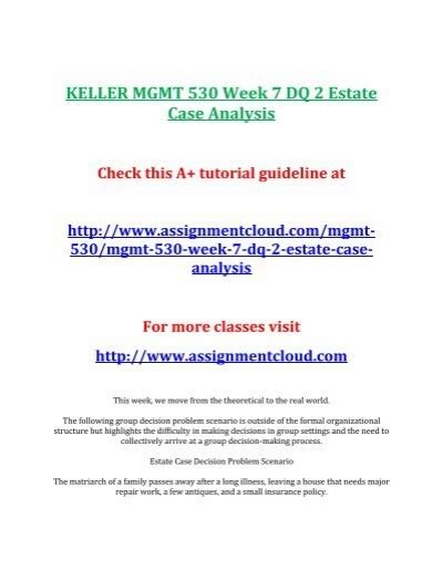 KELLER MGMT 530 Week 7 DQ 2 Estate Case Analysis