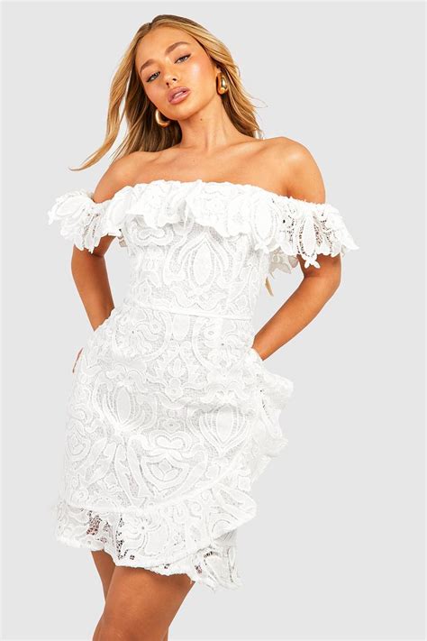 Premium Lace Off The Shoulder Mini Dress Boohoo Usa