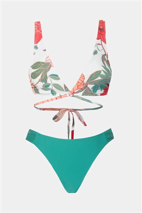 June Bloom Back Tie Top Mid Rise Hipster Bikini Set