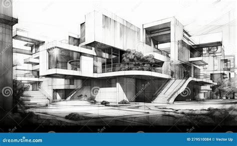 Abstract Black And White Architectural Design Generative Ai Stock