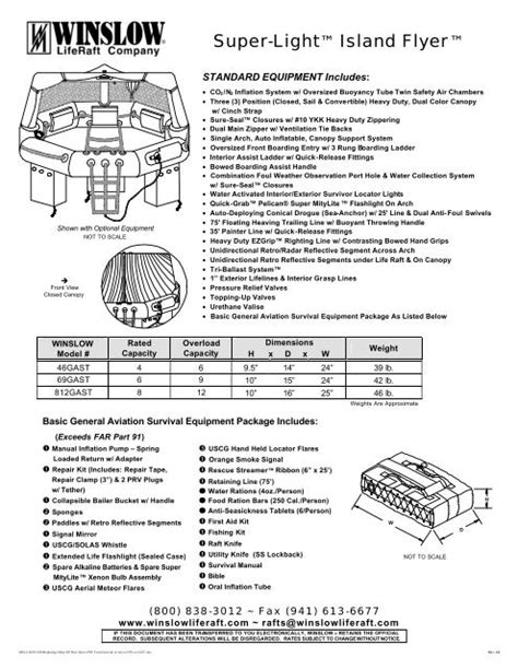 Raft Specification - Winslow Life Raft Company